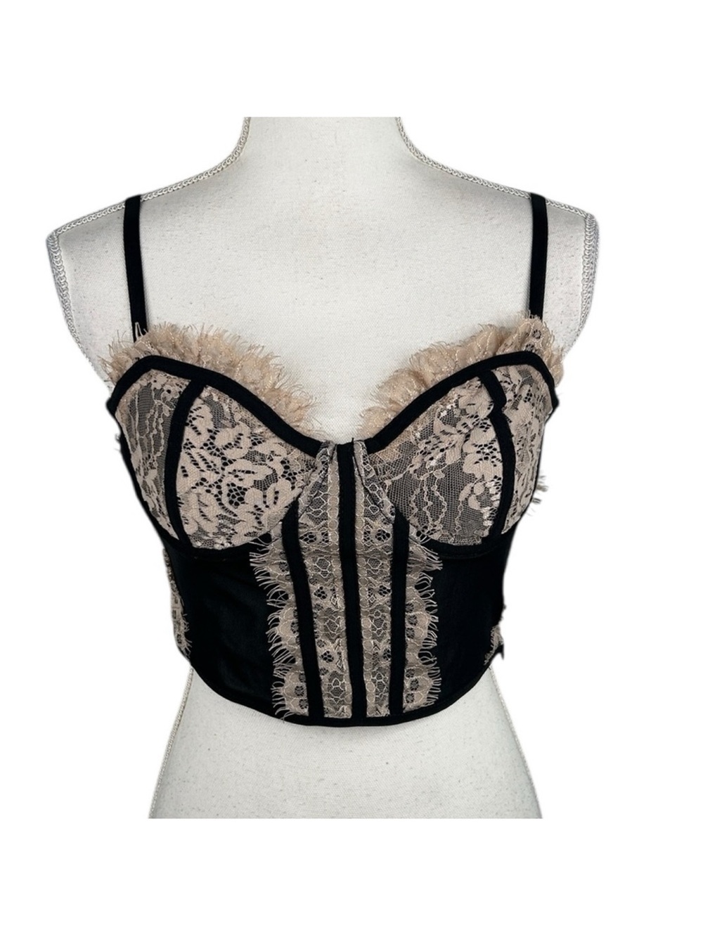 Haute Monde Black & Pink Lace‎ Whimsigoth Goth Fairy Grunge Corset Bralette